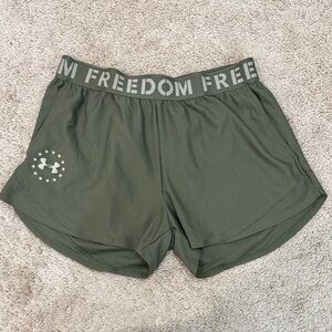 Under Armour Women's Athletic Shorts in Olive Drab FREEDOM addition